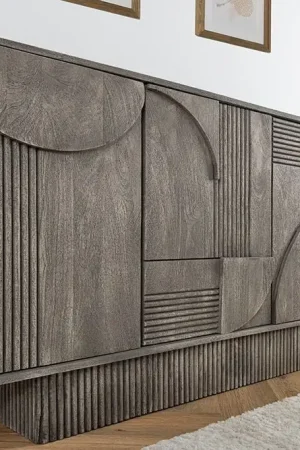 Design Dressoir Art Deco 170cm Grijs Gerookt Massief Mangohout 3D-Front - 45480 Alleen Vandaag