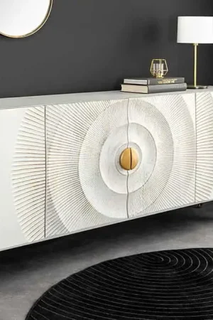 Meest Verkocht Handgemaakt Dressoir Golden Sunset 180cm Witgoud Mangohout Metalen Poten - 45642
