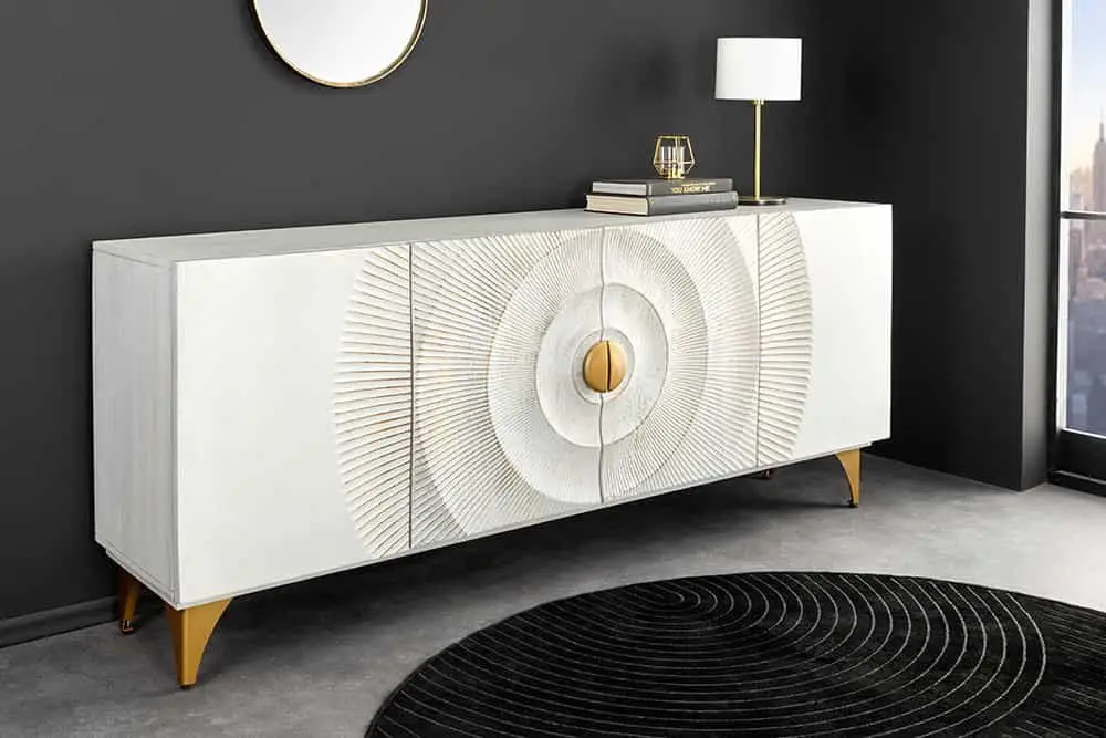 Meest Verkocht Handgemaakt Dressoir Golden Sunset 180cm Witgoud Mangohout Metalen Poten - 45642