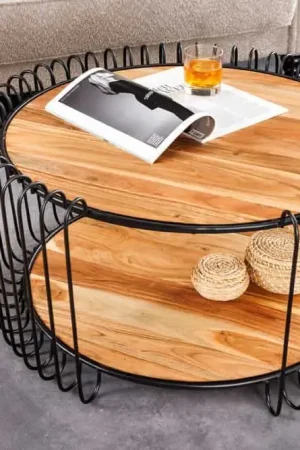Hete Deal Industriële Salontafel True Elements 70cm Massief Acaciahout - 45736